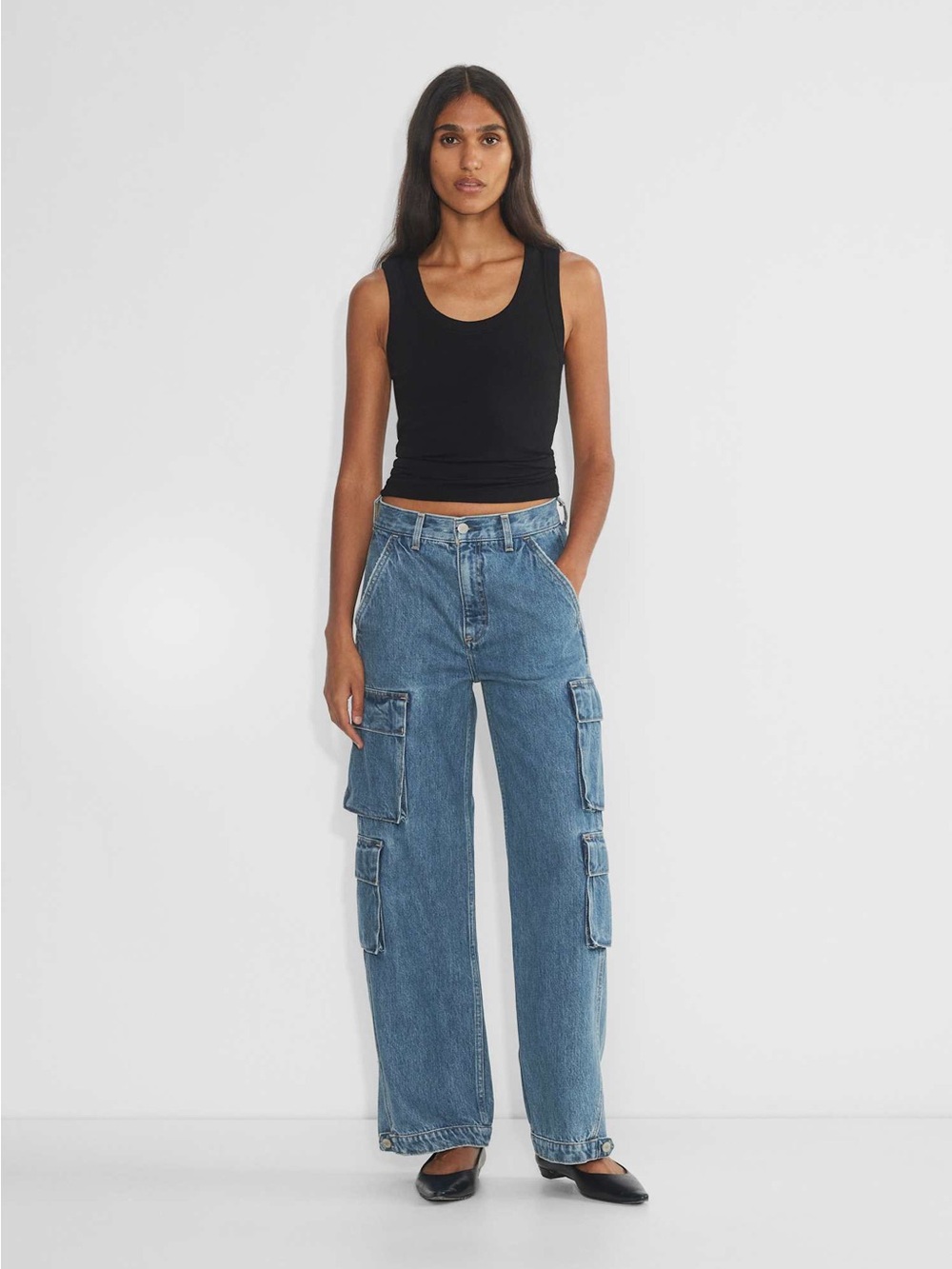 Aritzia Denim Forum ’90s Millie Hi-Rise Cargo Jeans 26 Blue Wide Leg Utility